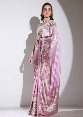 Wine floral satin satin regular saree with blouse 3