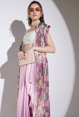 Wine floral satin satin regular saree with blouse 4