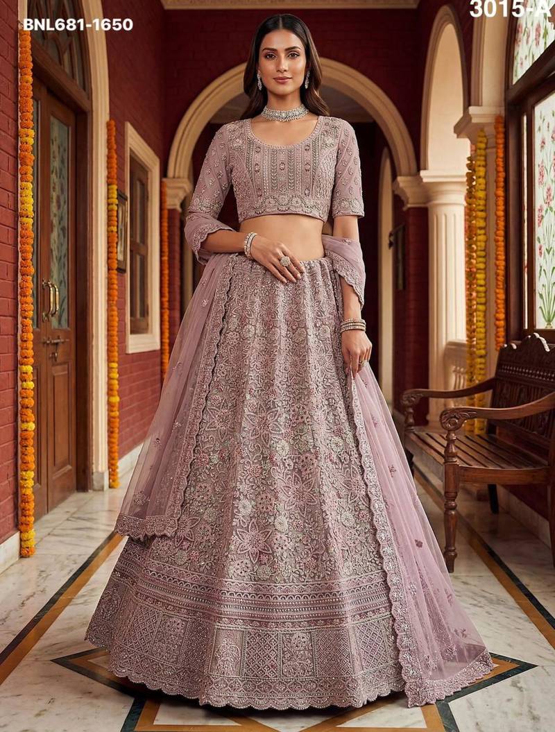 lavender net embroidered lehenga choli