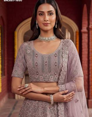 lavender net embroidered lehenga choli 3