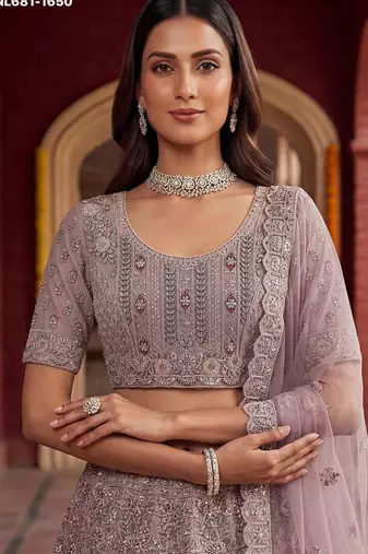 lavender net embroidered lehenga choli