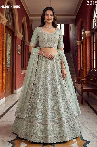 sea green net embroidered lehenga choli