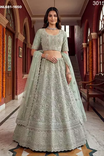 sea green net embroidered lehenga choli