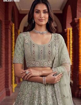 sea green net embroidered lehenga choli 2