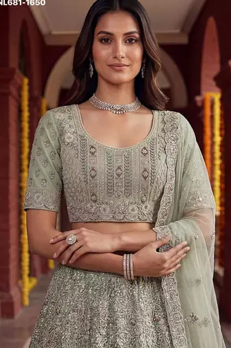 sea green net embroidered lehenga choli