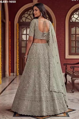 sea green net embroidered lehenga choli