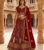 maroon velvet embroidered lehenga choli