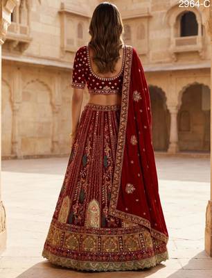 maroon velvet embroidered lehenga choli 2