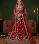 red silk blend embroidered lehenga choli
