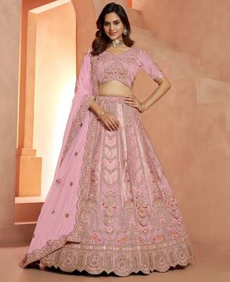 Premium Pink Banarasi Bridal Lehenga with Soft Pastel Tones 1