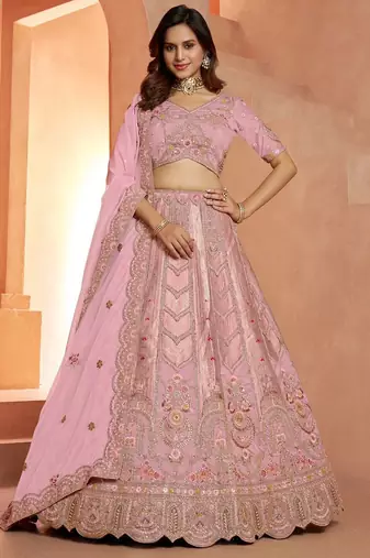 Premium Pink Banarasi Bridal Lehenga with Soft Pastel Tones