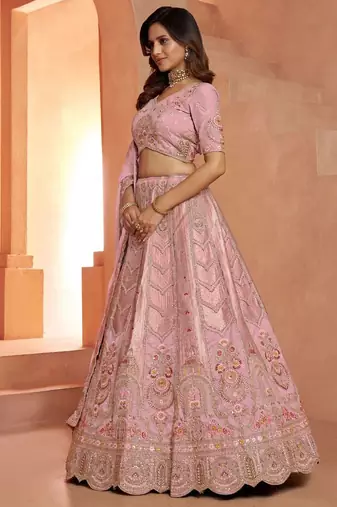 Premium Pink Banarasi Bridal Lehenga with Soft Pastel Tones