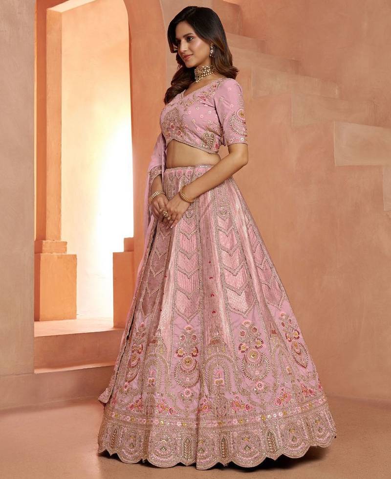Premium Pink Banarasi Bridal Lehenga with Soft Pastel Tones