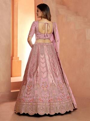 Premium Pink Banarasi Bridal Lehenga with Soft Pastel Tones 3