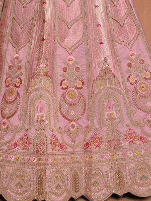 Premium Pink Banarasi Bridal Lehenga with Soft Pastel Tones 4