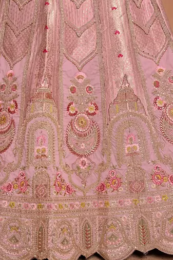 Premium Pink Banarasi Bridal Lehenga with Soft Pastel Tones