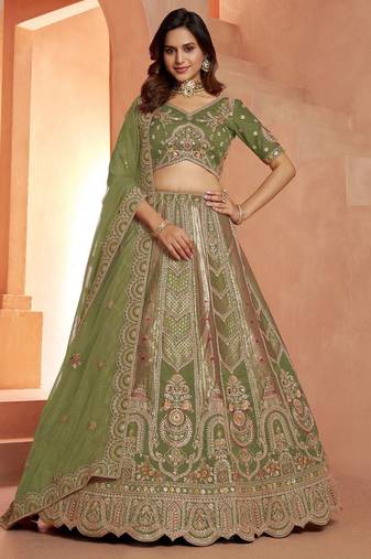 Classic Rani Silk Bridal Lehenga with Floral Zari Embroidery