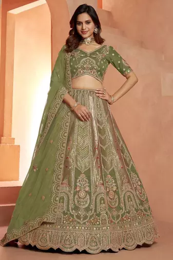 Classic Rani Silk Bridal Lehenga with Floral Zari Embroidery