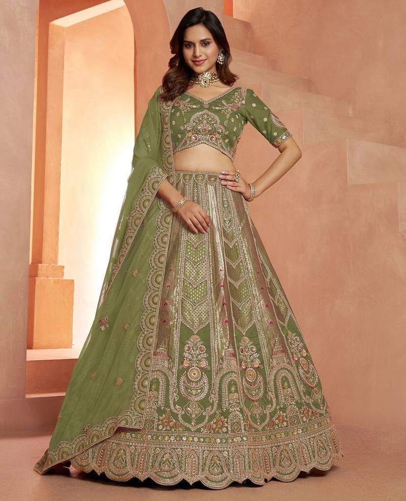 Classic Rani Silk Bridal Lehenga with Floral Zari Embroidery