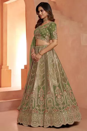 Classic Rani Silk Bridal Lehenga with Floral Zari Embroidery