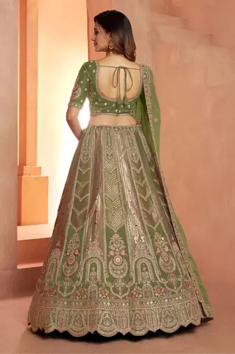 Classic Rani Silk Bridal Lehenga with Floral Zari Embroidery