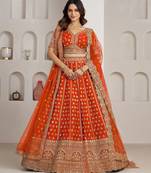 Trendy Rust Double Dupatta Bridal Lehenga Collection