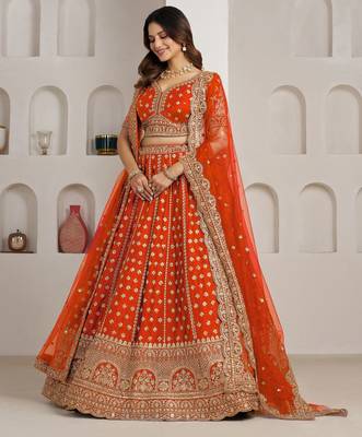 Trendy Rust Double Dupatta Bridal Lehenga Collection 2