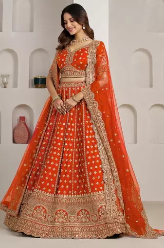 Trendy Rust Double Dupatta Bridal Lehenga Collection