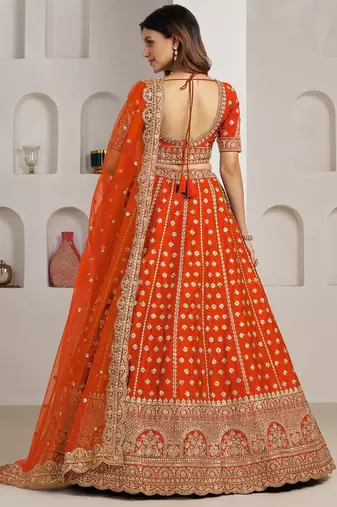 Trendy Rust Double Dupatta Bridal Lehenga Collection