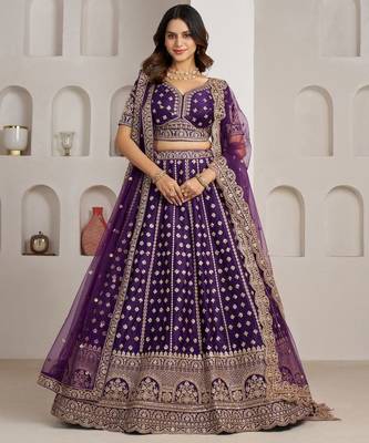 Elegant Purple Bridal Lehenga with Double Dupatta Styling 1