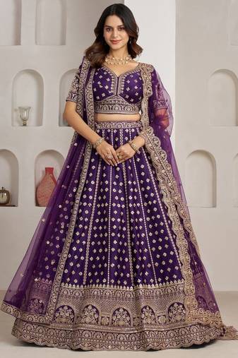 Elegant Purple Bridal Lehenga with Double Dupatta Styling