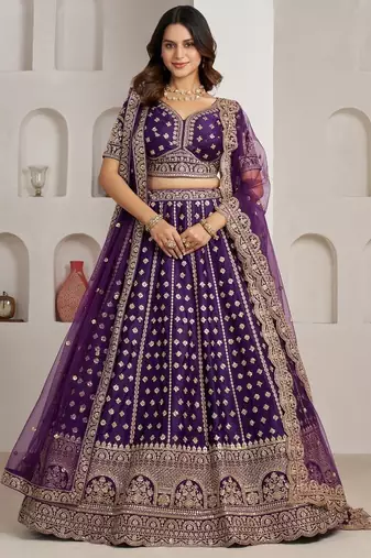 Elegant Purple Bridal Lehenga with Double Dupatta Styling