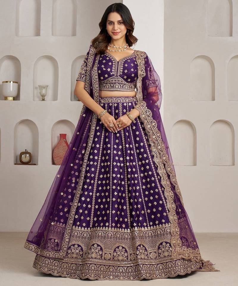Elegant Purple Bridal Lehenga with Double Dupatta Styling