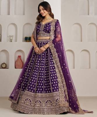 Elegant Purple Bridal Lehenga with Double Dupatta Styling 2