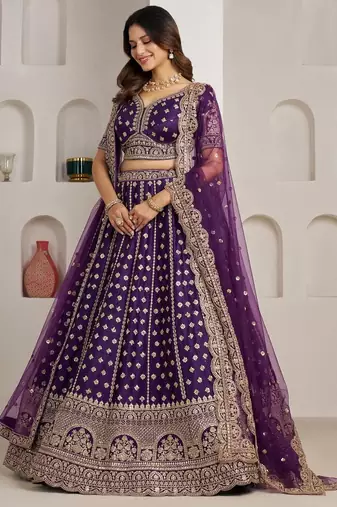 Elegant Purple Bridal Lehenga with Double Dupatta Styling