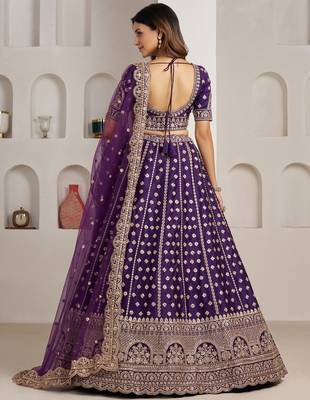 Elegant Purple Bridal Lehenga with Double Dupatta Styling 3
