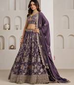 Trendy Purple Lehenga choli with Elegant Golden Floral Design