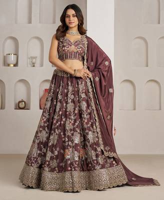 Designer Onion Color Lehenga Choli with Golden Floral Detailing 1