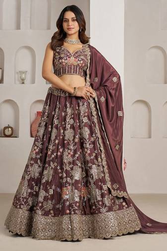 Designer Onion Color Lehenga Choli with Golden Floral Detailing