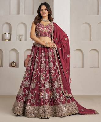 Stylish Maroon Lehenga Choli with Rich Golden Floral Craftsmanship 1