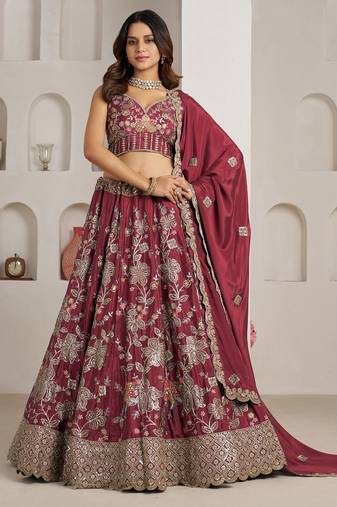 Stylish Maroon Lehenga Choli with Rich Golden Floral Craftsmanship