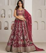Stylish Maroon Lehenga Choli with Rich Golden Floral Craftsmanship