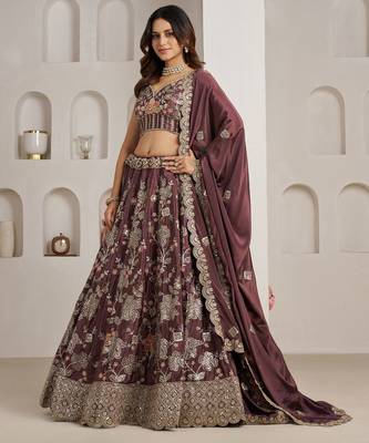 Designer Onion Color Lehenga Choli with Golden Floral Detailing 2