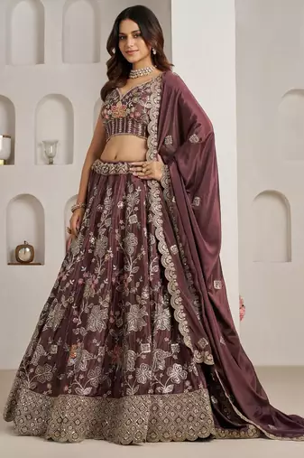 Designer Onion Color Lehenga Choli with Golden Floral Detailing