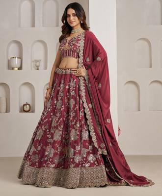 Stylish Maroon Lehenga Choli with Rich Golden Floral Craftsmanship 2