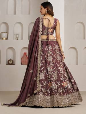 Designer Onion Color Lehenga Choli with Golden Floral Detailing 3