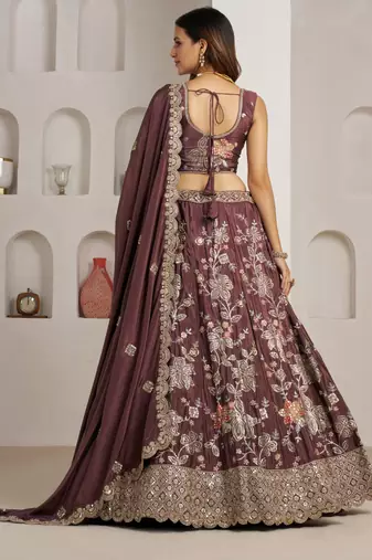 Designer Onion Color Lehenga Choli with Golden Floral Detailing