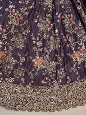 Trendy Purple Lehenga choli with Elegant Golden Floral Design 4
