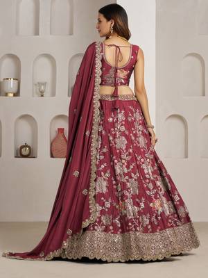 Stylish Maroon Lehenga Choli with Rich Golden Floral Craftsmanship 3