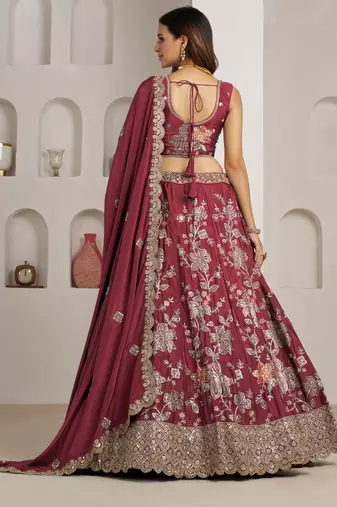 Stylish Maroon Lehenga Choli with Rich Golden Floral Craftsmanship